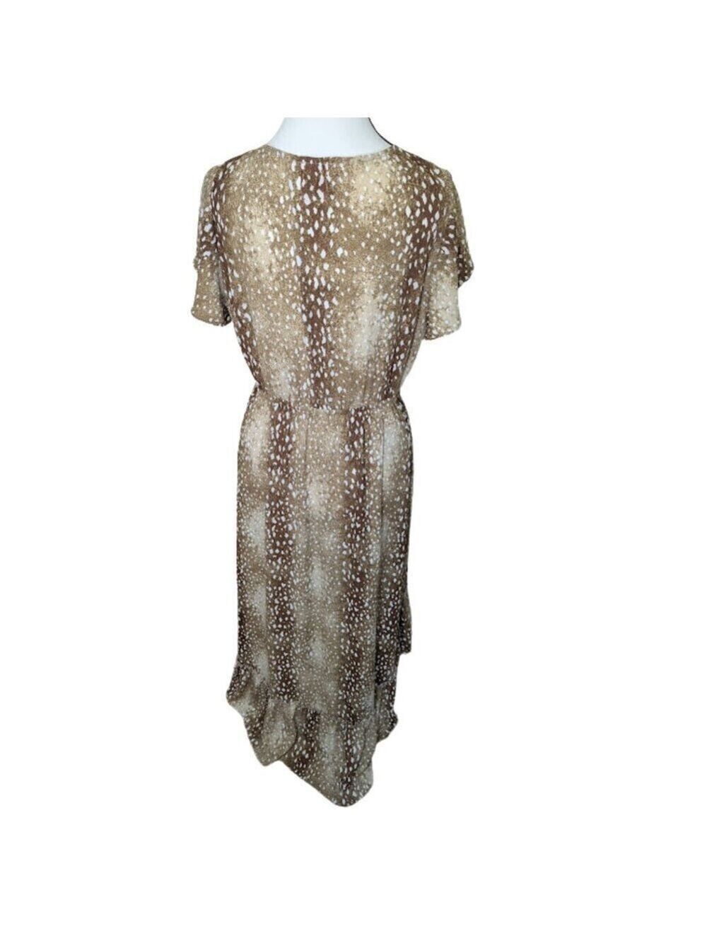 Buddy Love High-Low Ruffle Hem Dress Brown Animal Print Flutter Sleeve Western - Picture 4 of 12